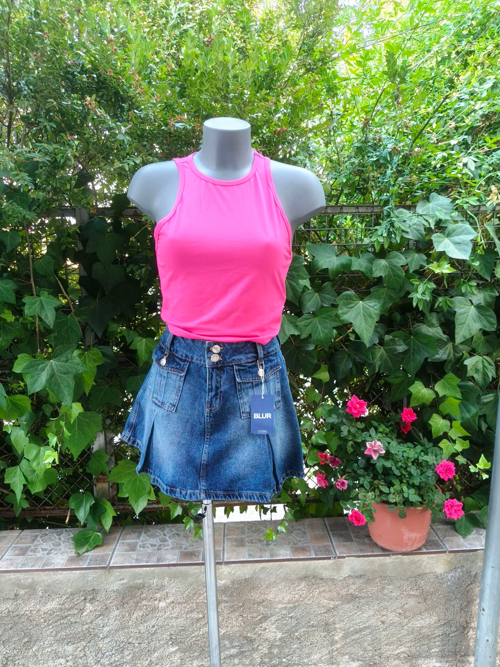 Falda vaquera mini plisada TIFFOSI (Talla L) - ¡Nueva con etiquetas! 